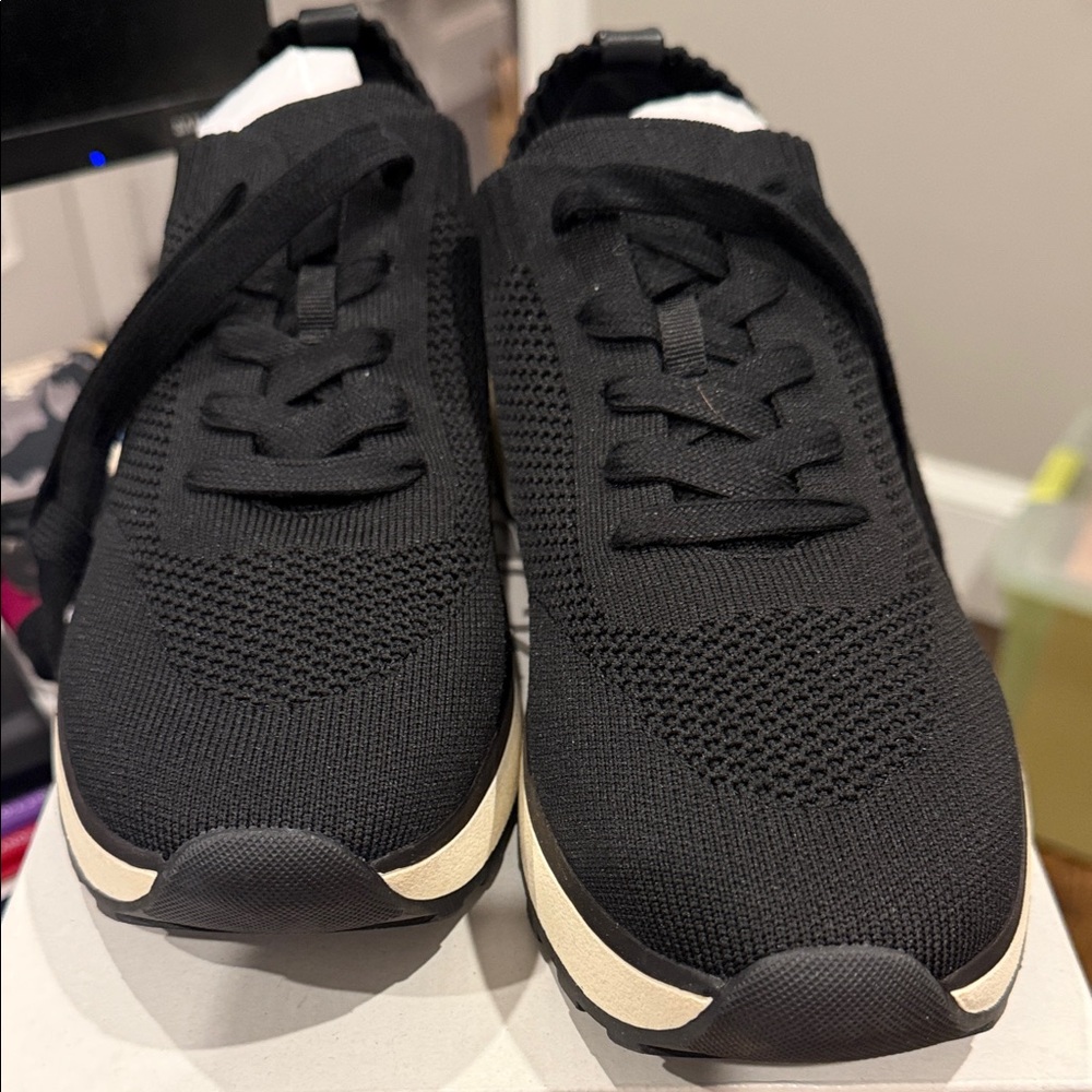 Nordstrom Rack Lesley sneakers. Black fabric, white, cream bottom. Brand new.